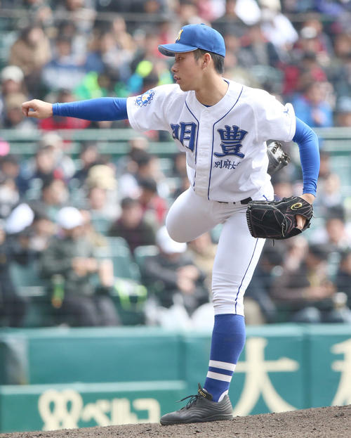 龍谷大平安対明豊　明豊・先発の寺迫涼生（撮影・上山淳一）