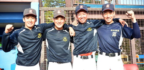仙台育英の球速向上投手カルテット。左から鈴木千、大栄、向坂、菅原