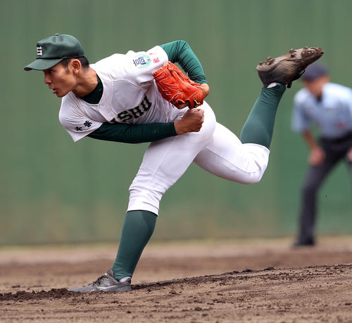東海大菅生対専大松戸　力投する専大松戸・杉田（撮影・大野祥一）