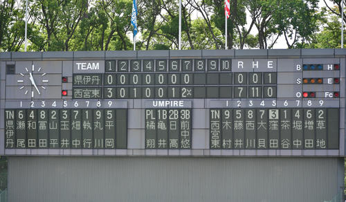 兵庫大会3回戦　県伊丹対西宮東　西宮東の茶谷哲兵投手が7回無安打無失点で好投しチームはコールド勝ちする（撮影・清水貴仁）