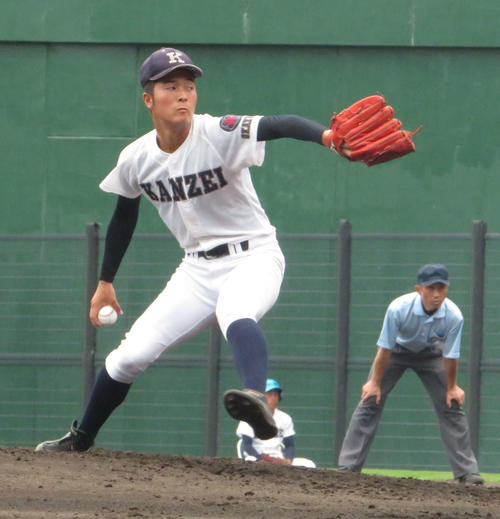 関西対倉敷天城　7回2失点と好投した関西・赤穂（撮影・磯綾乃）