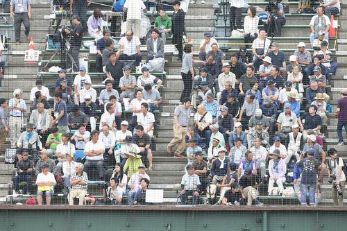 一戸対大船渡　ネット裏には多くの球団スカウトが集結した（撮影・河野匠）