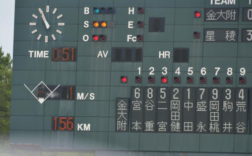 星稜・奥川は自己最速を4キロ更新する156キロを計測した（撮影・望月千草）