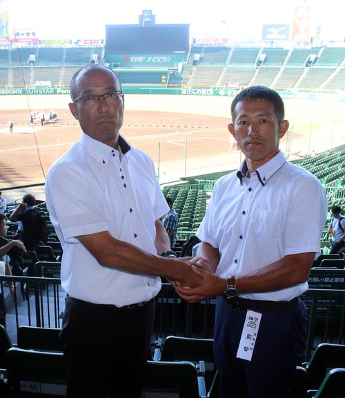 監督対談を行った（左から）旭川大高の端場監督と星稜の林監督（撮影・永野高輔）