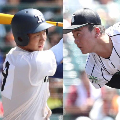 履正社・井上（左）と津田学園・前