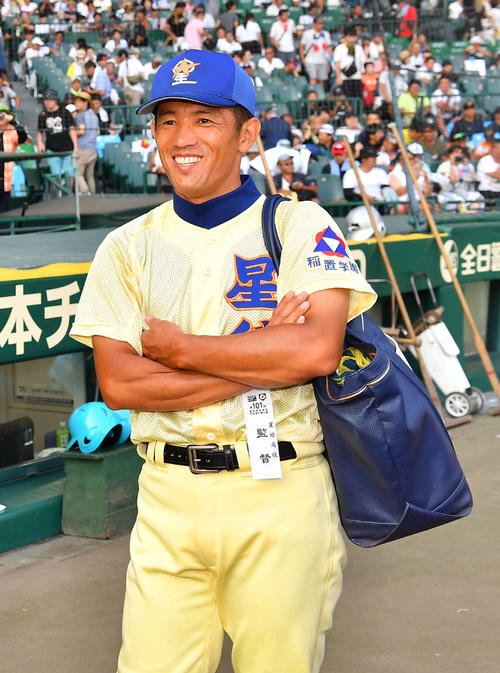 星稜対仙台育英　仙台育英に勝利し笑顔を見せる星稜・林監督（撮影・上田博志）