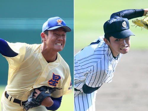 星稜・奥川恭伸（左）と大船渡・佐々木朗希