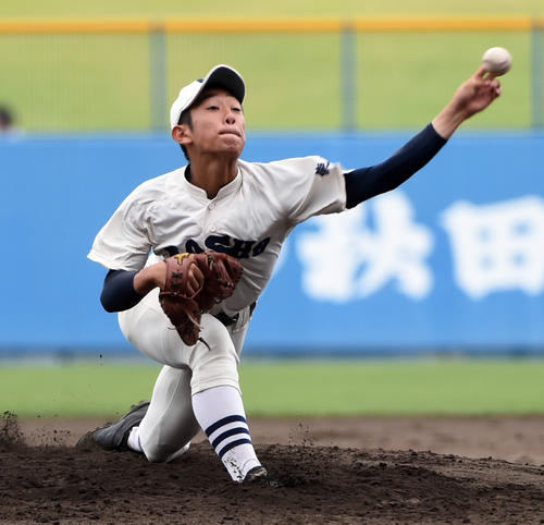 完封した能代松陽先発・大高（撮影・山田愛斗）