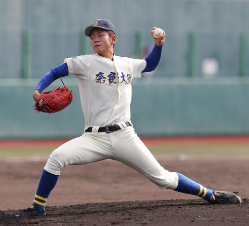 天理対奈良大付 奈良大付先発の矢野(撮影・前田充)