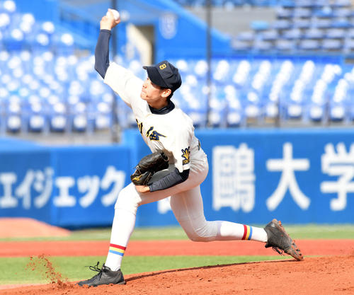 創価対帝京　創価先発で力投する森畑（撮影・滝沢徹郎）