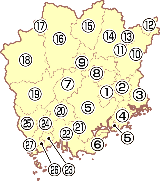 岡山県の地図