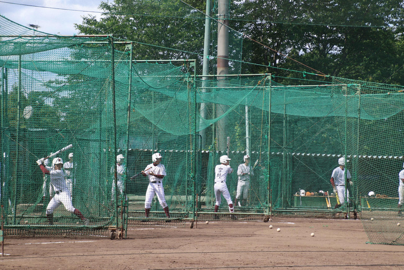 4月8日以来のバッティング練習で汗を流す常総学院の選手たち（撮影・保坂淑子）
