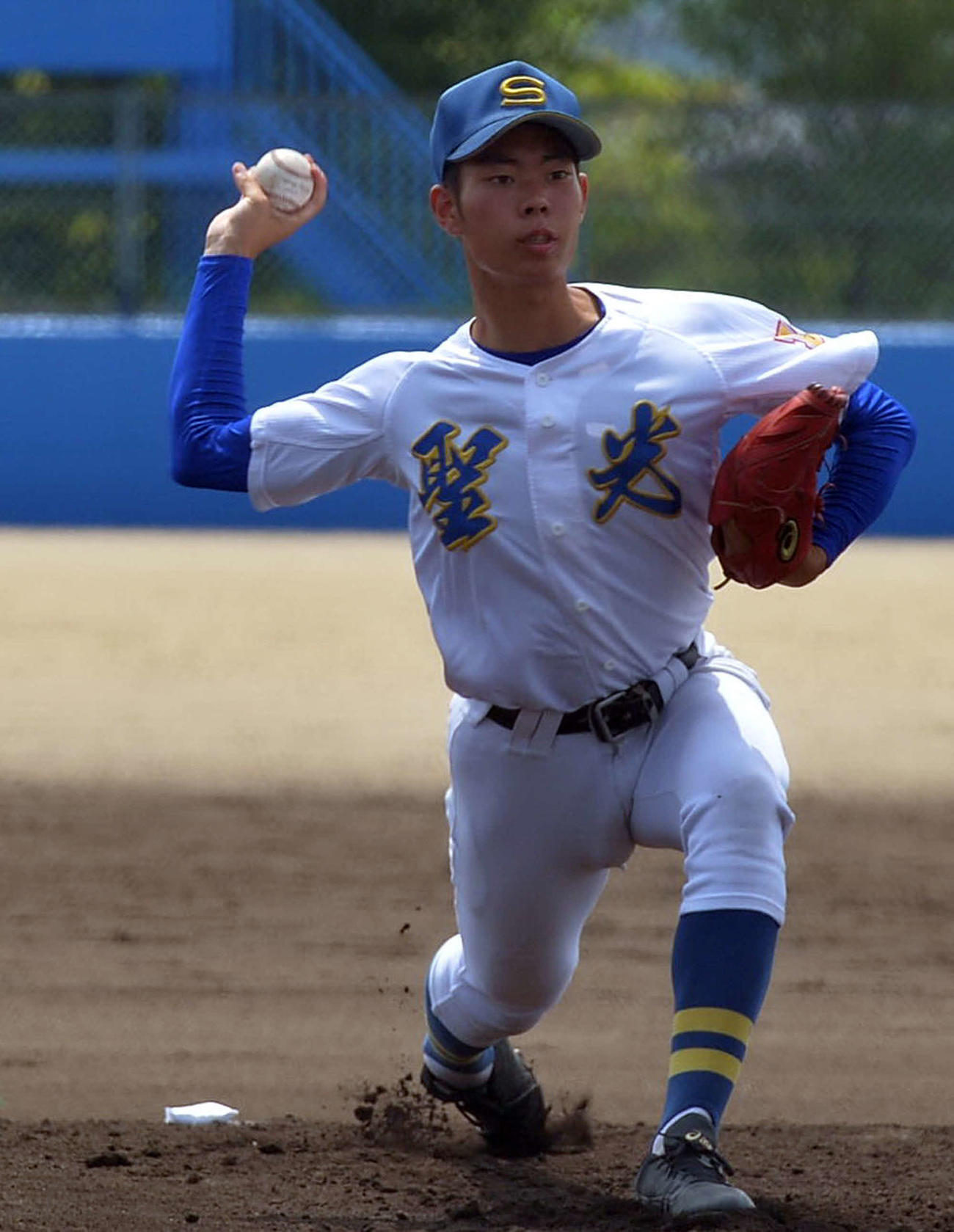 聖光学院対東日本国際大昌平　5回1安打1失点の聖光学院・舘池（撮影・佐藤究）　