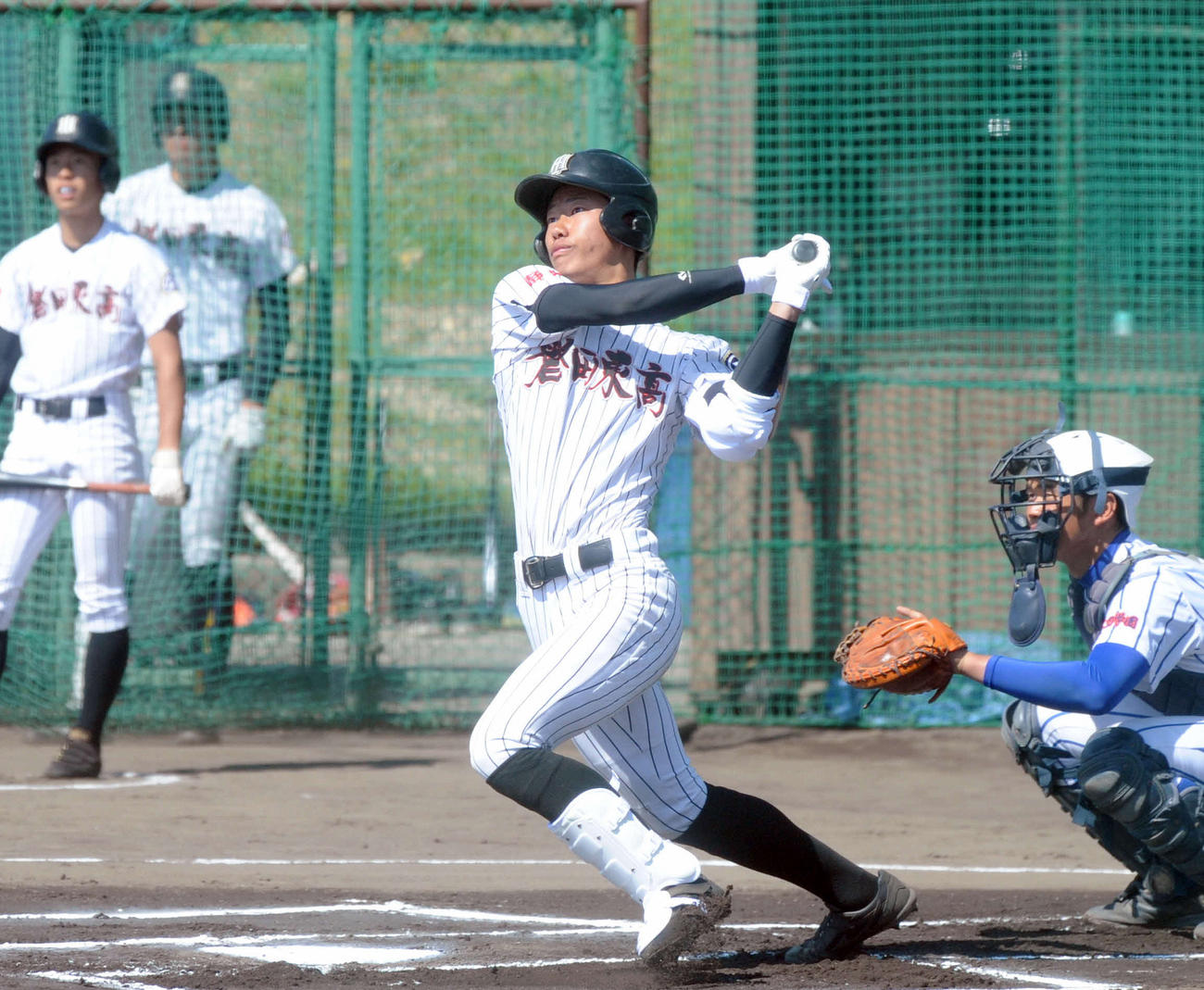 練習試合で6打数6安打、サイクル安打を達成した磐田東・二俣翔一捕手（2020年4月5日撮影）