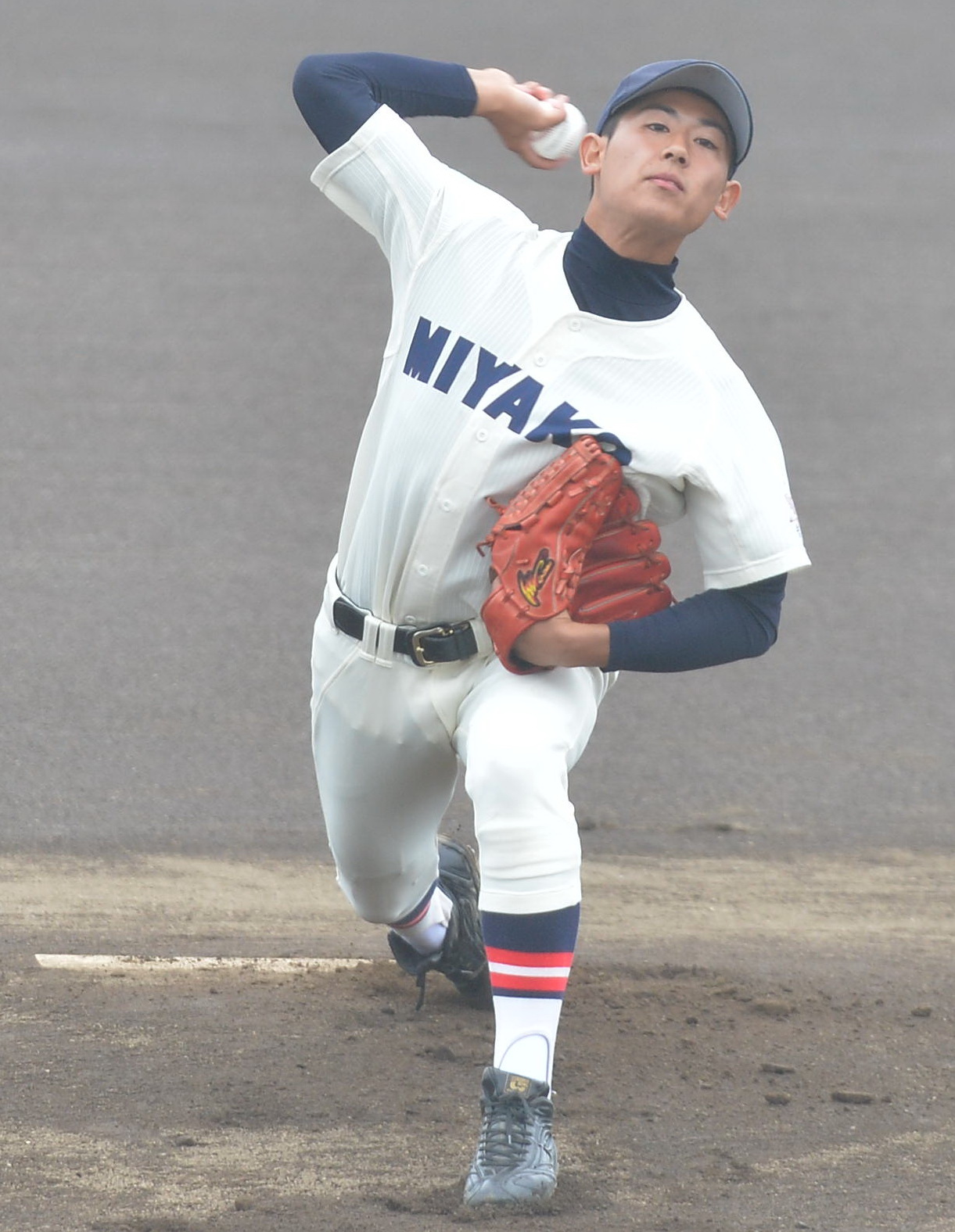 山田対宮古　先発し4回1安打無失点で好投した宮古・阿部（撮影・佐藤究）　