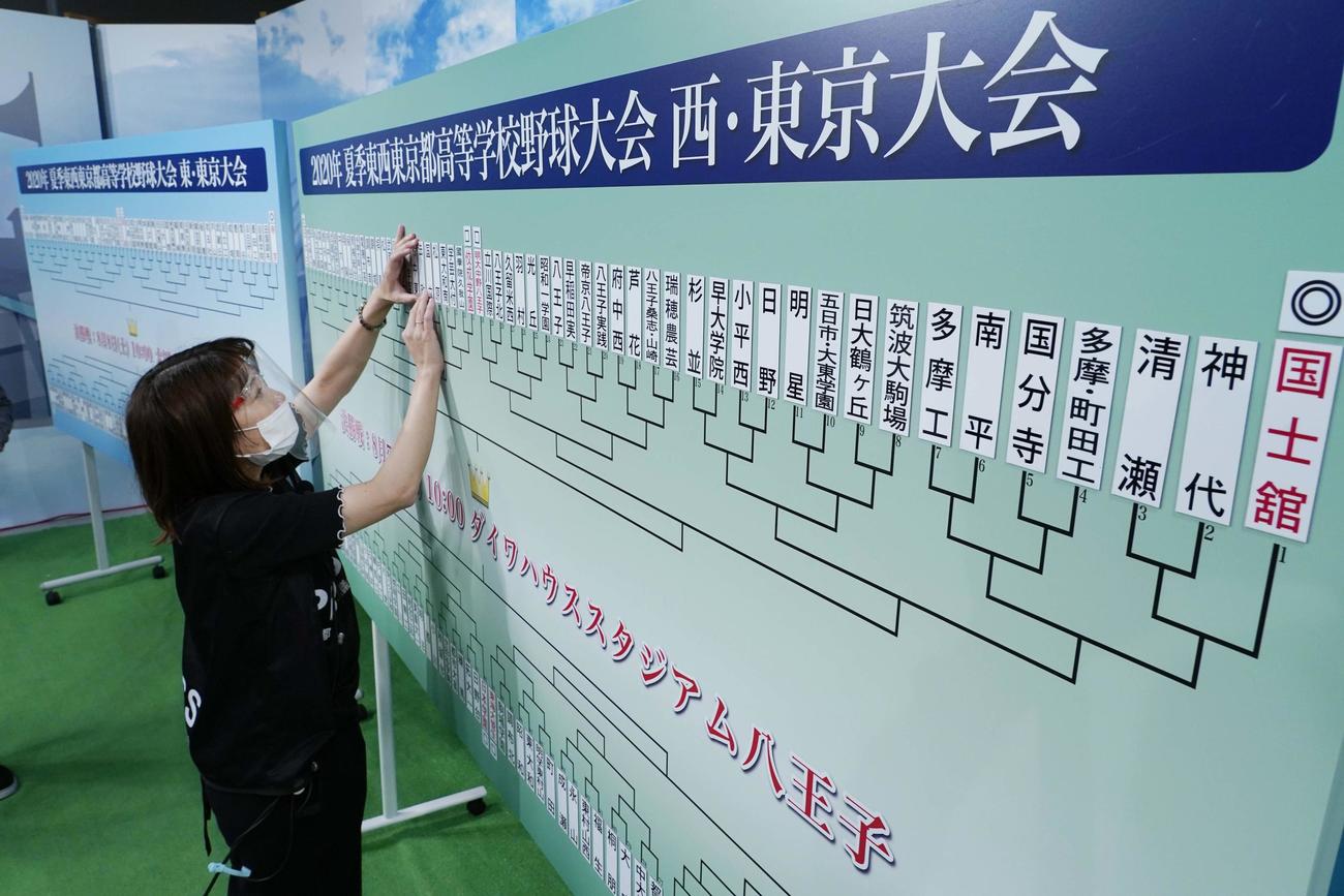 東西東京大会の組み合わせ抽選会が、東京都高野連役員による代理抽選で行われた（東京都高野連提供）