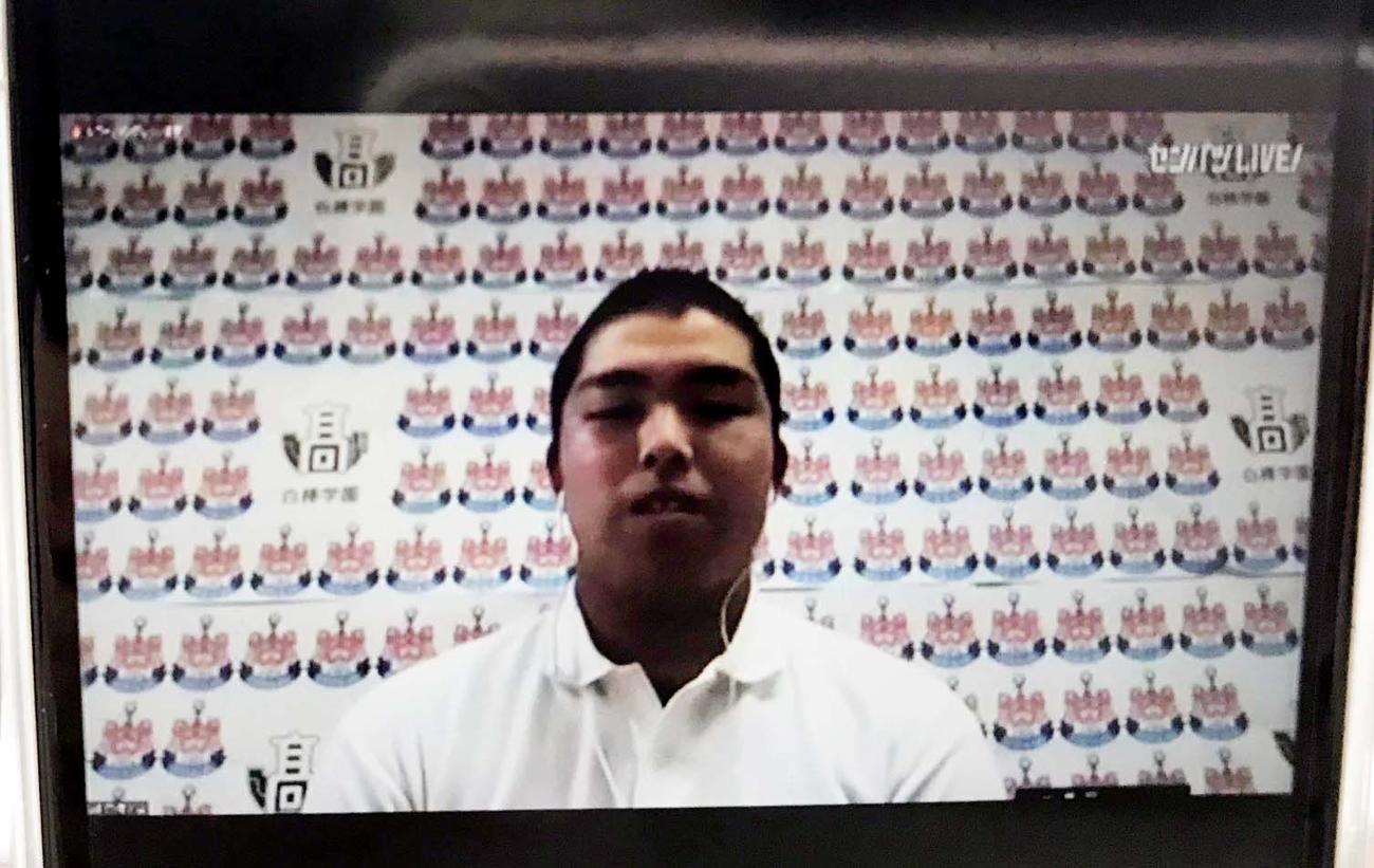 オンラインでの抽選会に参加した白樺学園・業天主将（撮影・永野高輔）