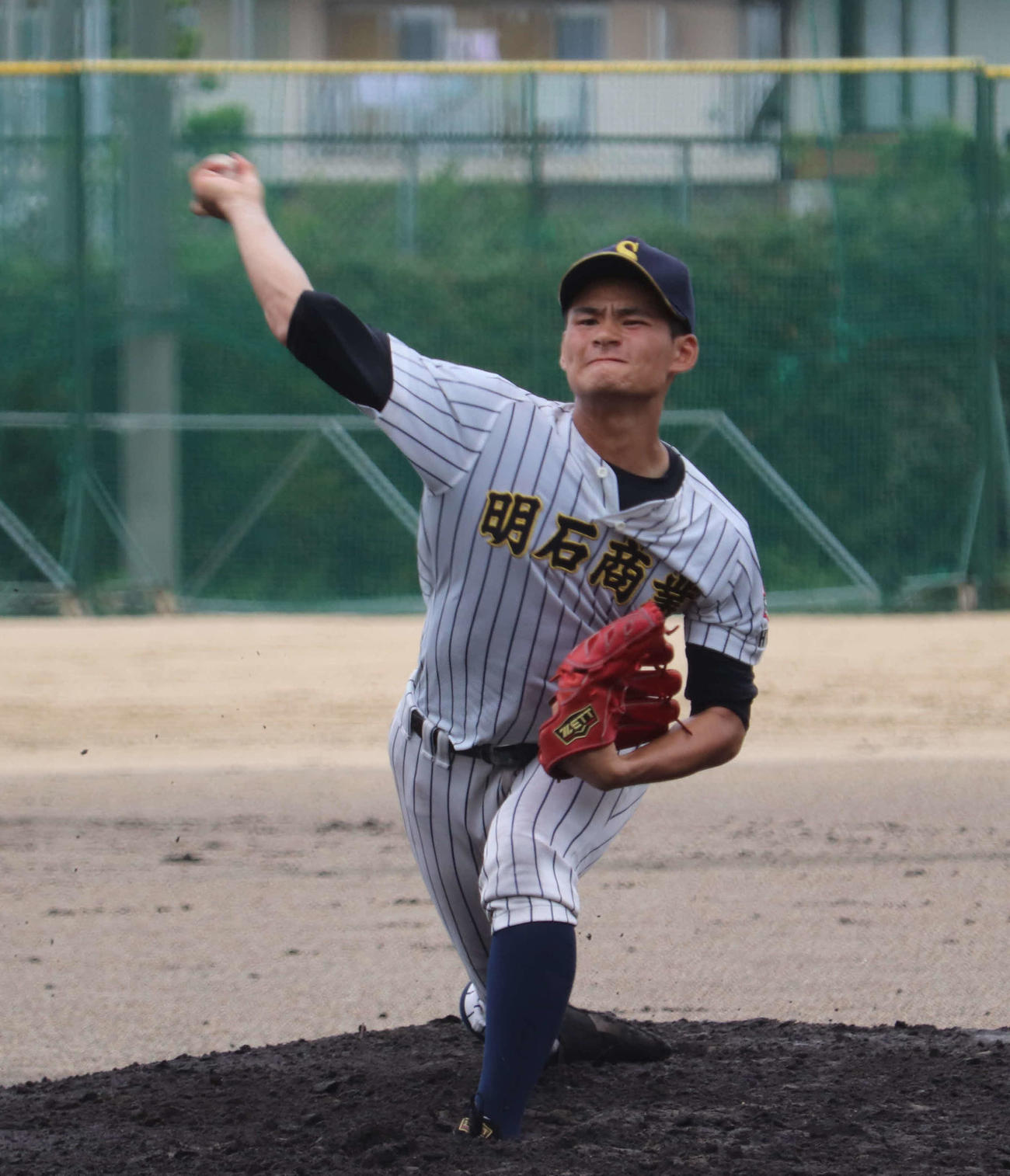 大分商との練習試合に先発し、5回2安打無失点だった明石商・中森（撮影・望月千草）