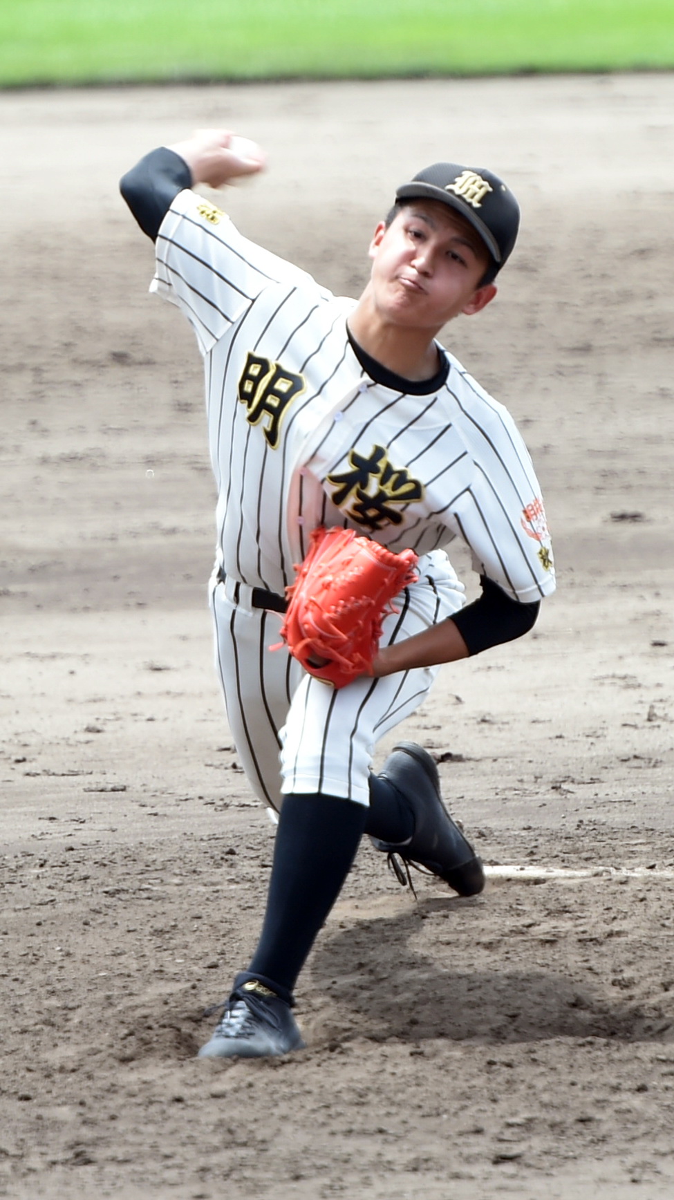 秋田西対明桜　5回1失点と好投した明桜先発・長尾（撮影・山田愛斗）