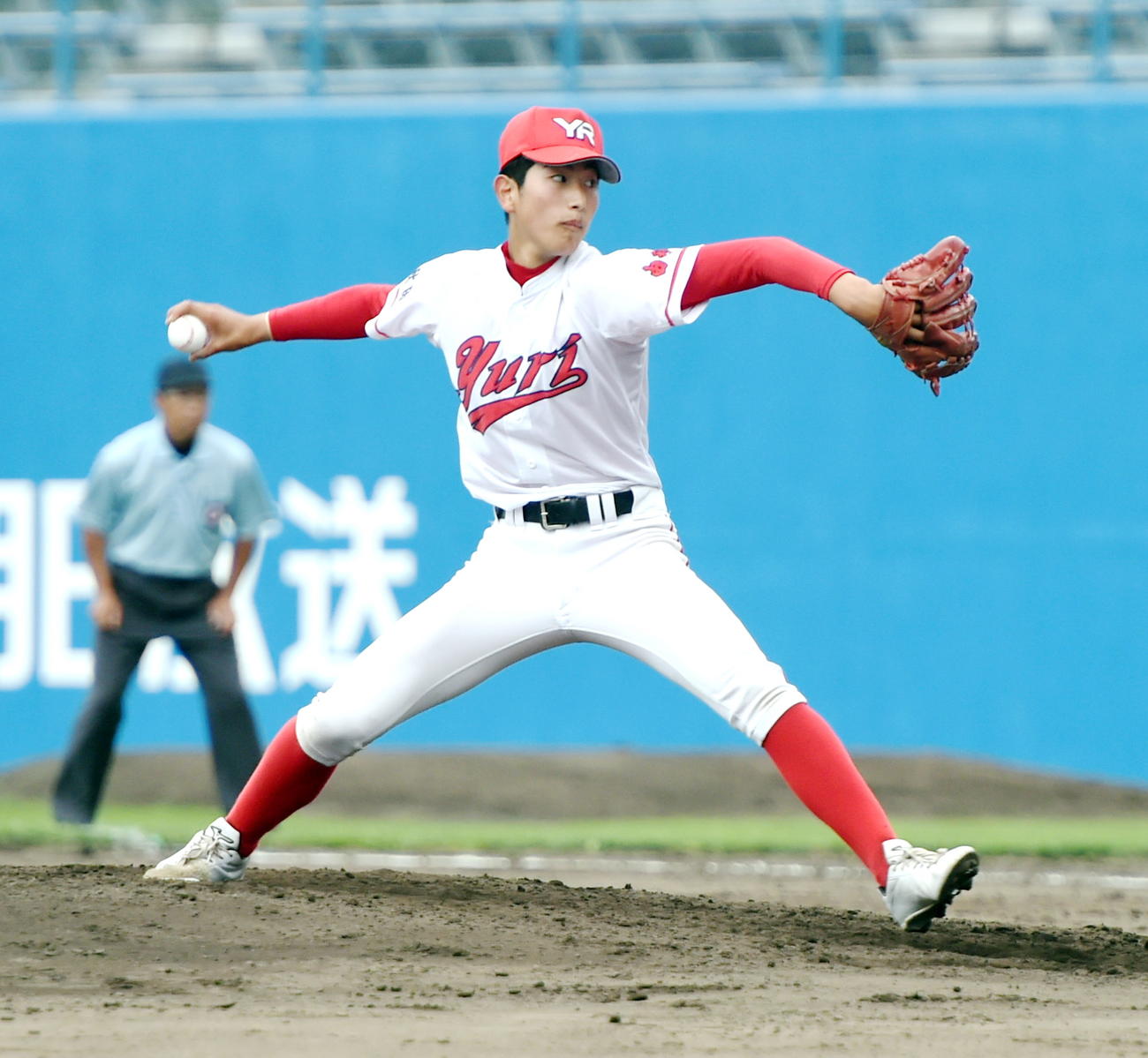 由利対秋田南　公式戦初先発で完封した由利・関（撮影・山田愛斗）