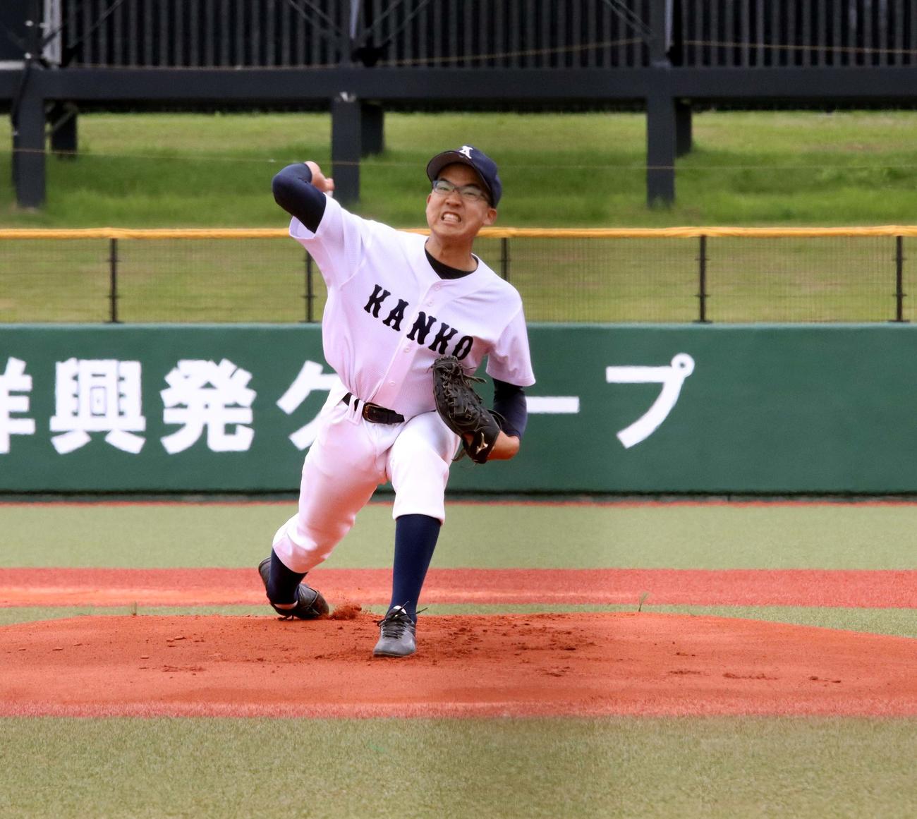 霧多布対釧路商・白糠・阿寒・根室　7回2安打無失点、9奪三振の好投で勝利に導いた釧路商・白糠・阿寒・根室の武田（撮影・永野高輔）