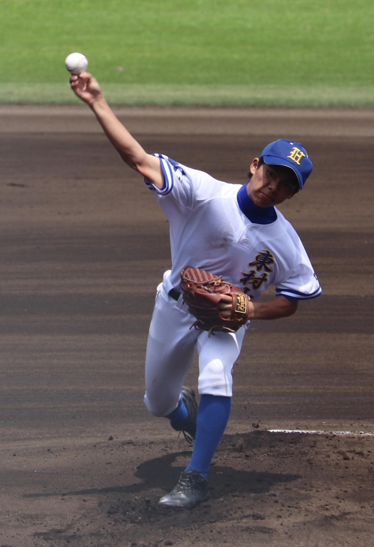 千歳丘対東京農・東村山・府中　3校連合で先発した東村山・鈴木太陽（撮影・古川真弥）