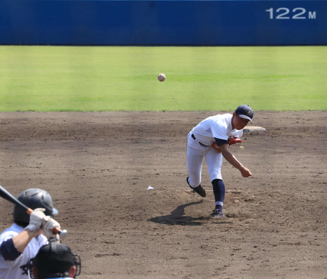 安中総合学園対嬬恋　5回裏安中総合学園、3者連続三振を奪った清水（撮影・小早川宗一郎）