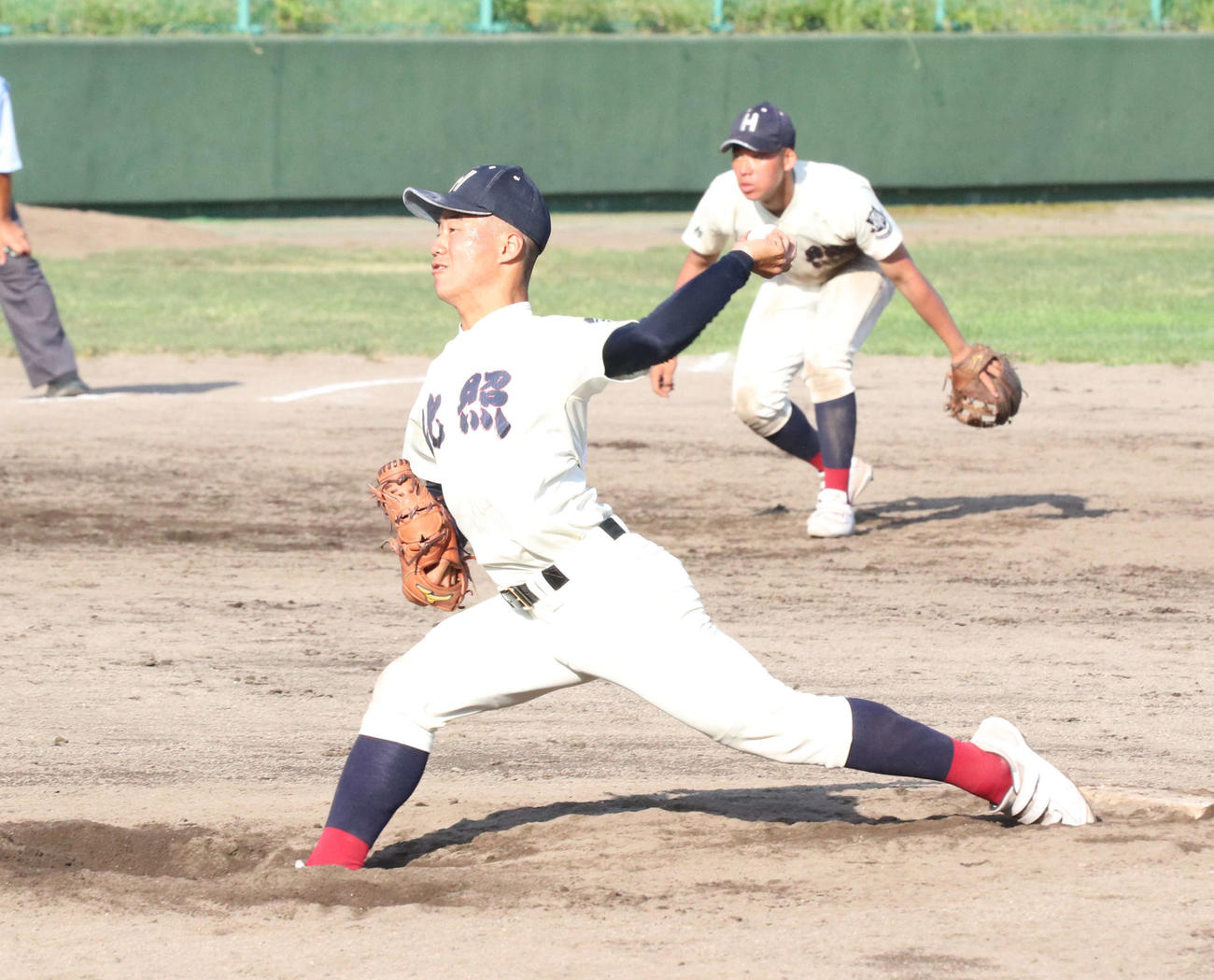 小樽水産対北照　2度の故障を乗り越え、公式戦初登板した北照4番手の沖元（撮影・浅水友輝）