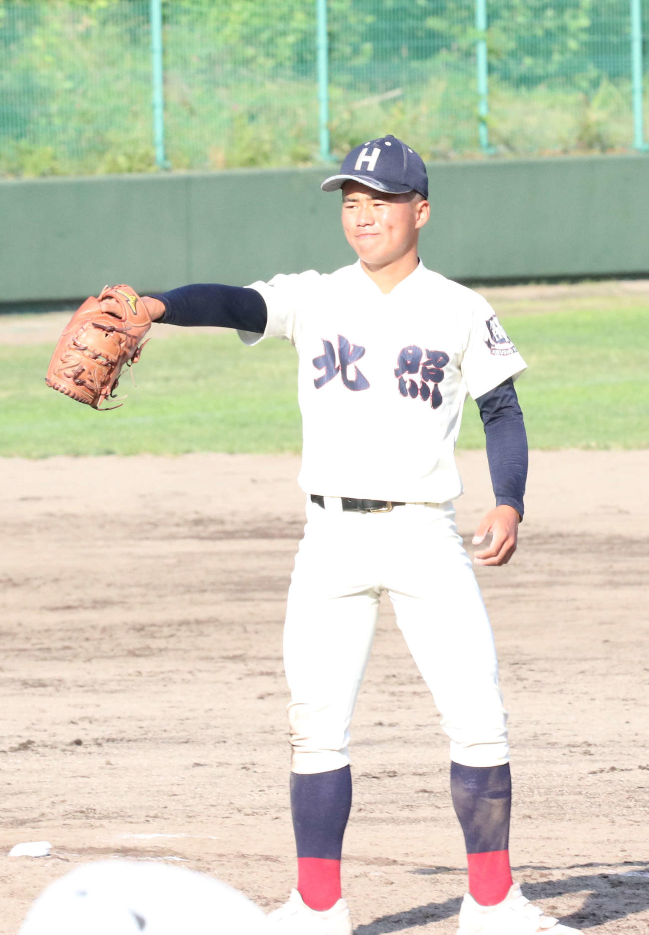 小樽水産対北照　2度の故障を乗り越え、公式戦初登板した北照4番手の沖元（撮影・浅水友輝）