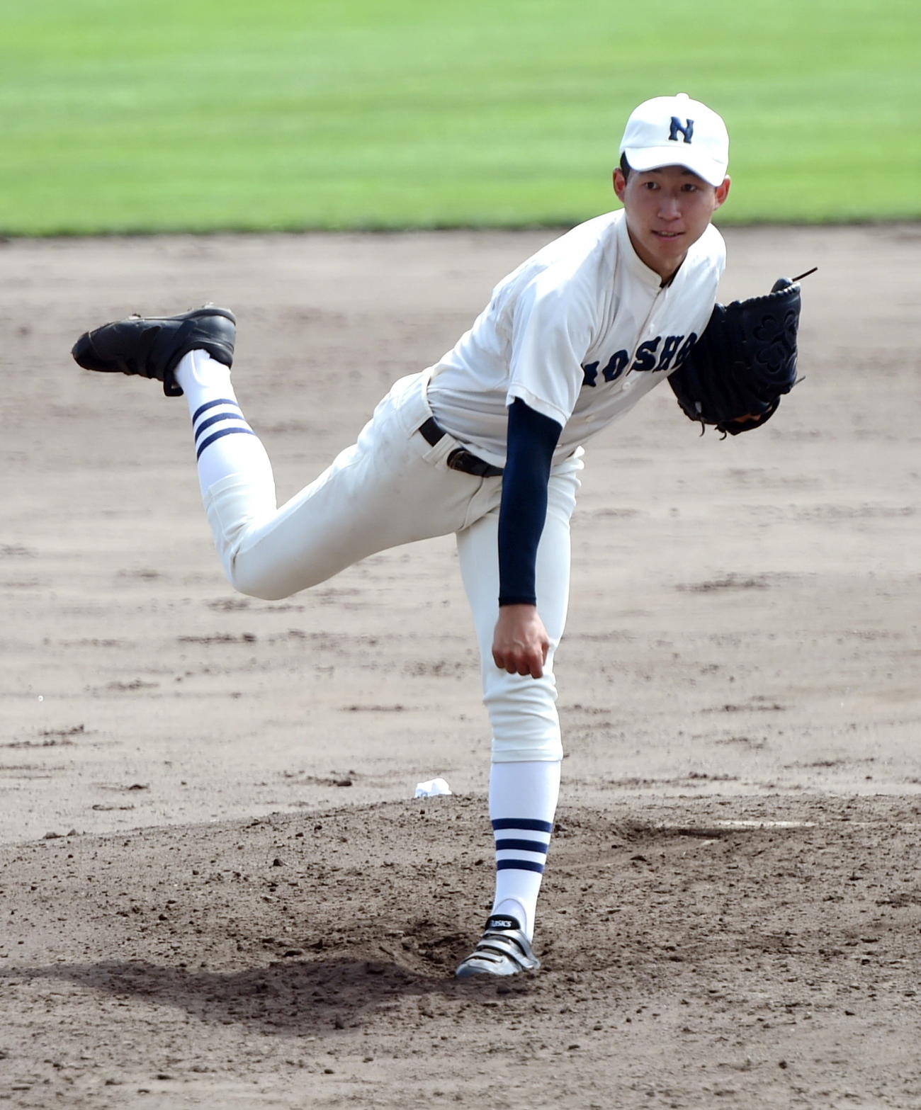 秋田商対能代松陽　5回を無失点に抑えた能代松陽先発・堀内（撮影・山田愛斗）
