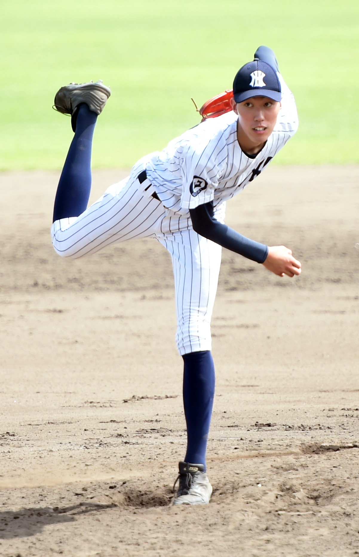 八戸西対弘前実　2番手で無失点救援した八戸西・福島（撮影・山田愛斗）