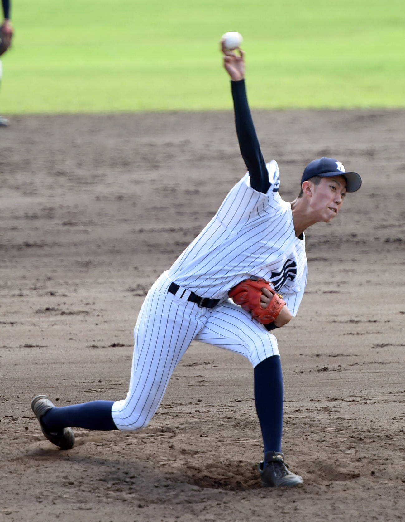 八戸西対弘前実　2番手で無失点救援した八戸西・福島（撮影・山田愛斗）