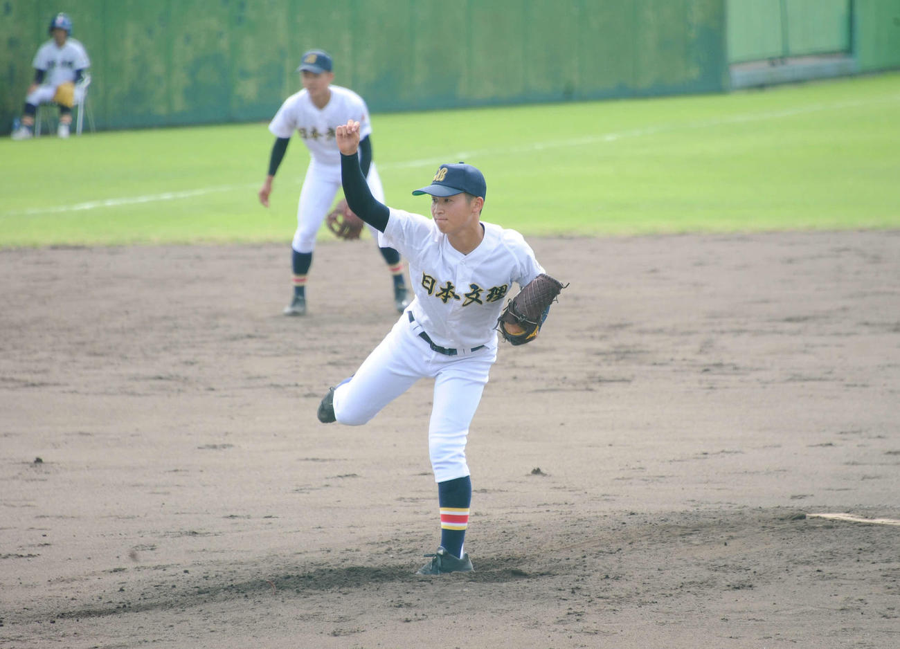 万代対日本文理　3回から登板した日本文理の2番手・田中は3イニングを7奪三振の好投