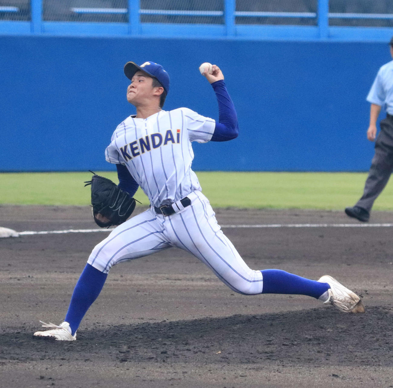 安中総合学園対高崎健康福祉大高崎　7回を投げ、失点1被安打4の好投を見せた高崎健康福祉大高崎の先発・下（撮影・小早川宗一郎）