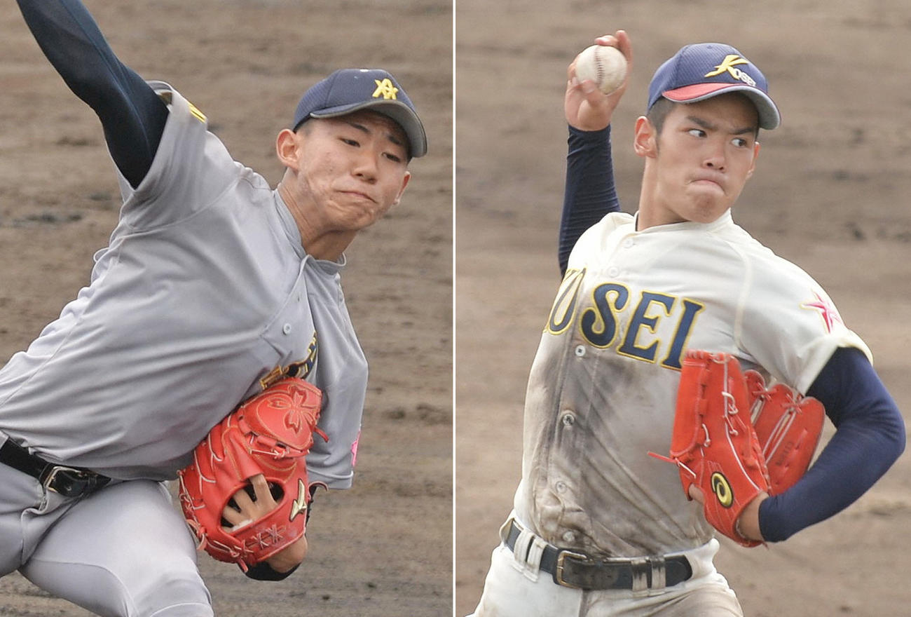 青森山田・小牟田龍宝（左）と八戸学院光星・森木光汰朗