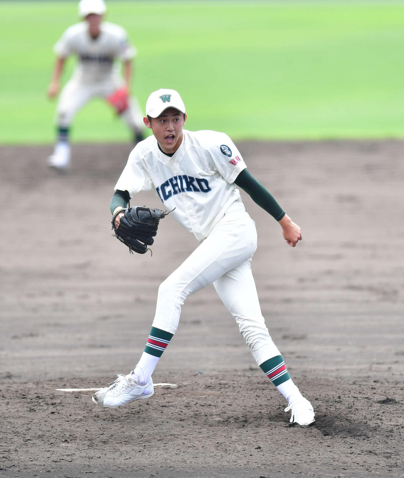 笠田対市和歌山　7回表より3番手として登板し、3イニングを無失点に抑えた市和歌山・岩本真之介（撮影・岩下翔太）