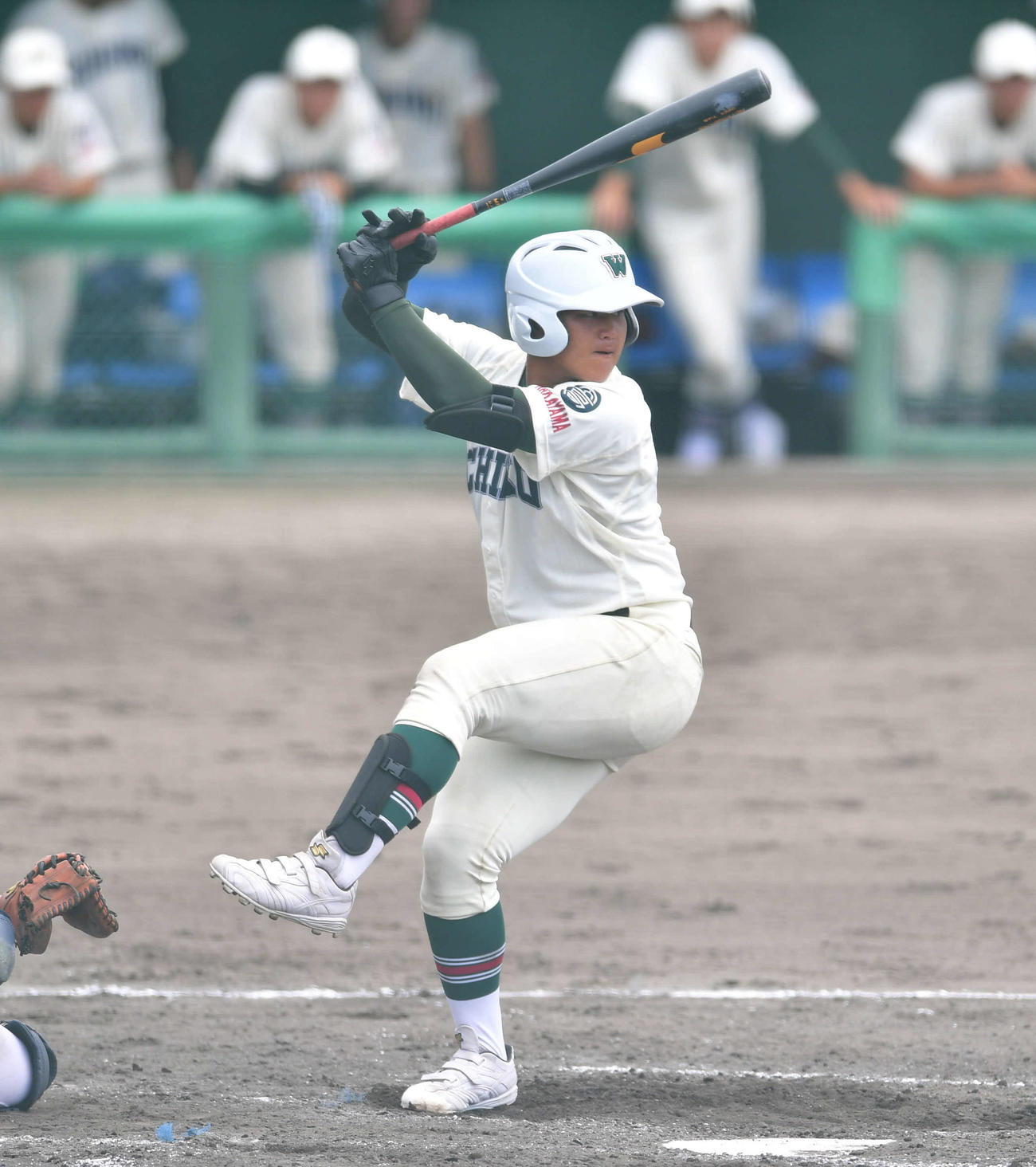 笠田対市和歌山　足を高く上げる打撃フォームの市和歌山・松川虎生（写真は4回裏）（撮影・岩下翔太）