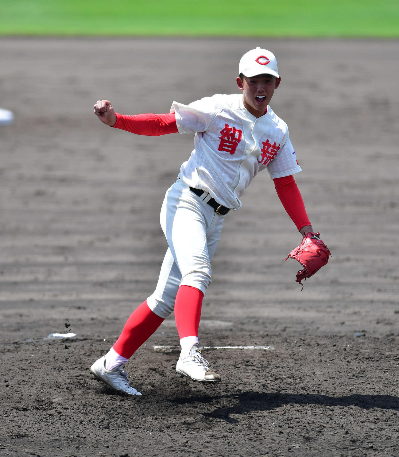 南部戦の9回に登板した智弁和歌山・小林樹斗は、打者3人で最後を締める（撮影・岩下翔太）