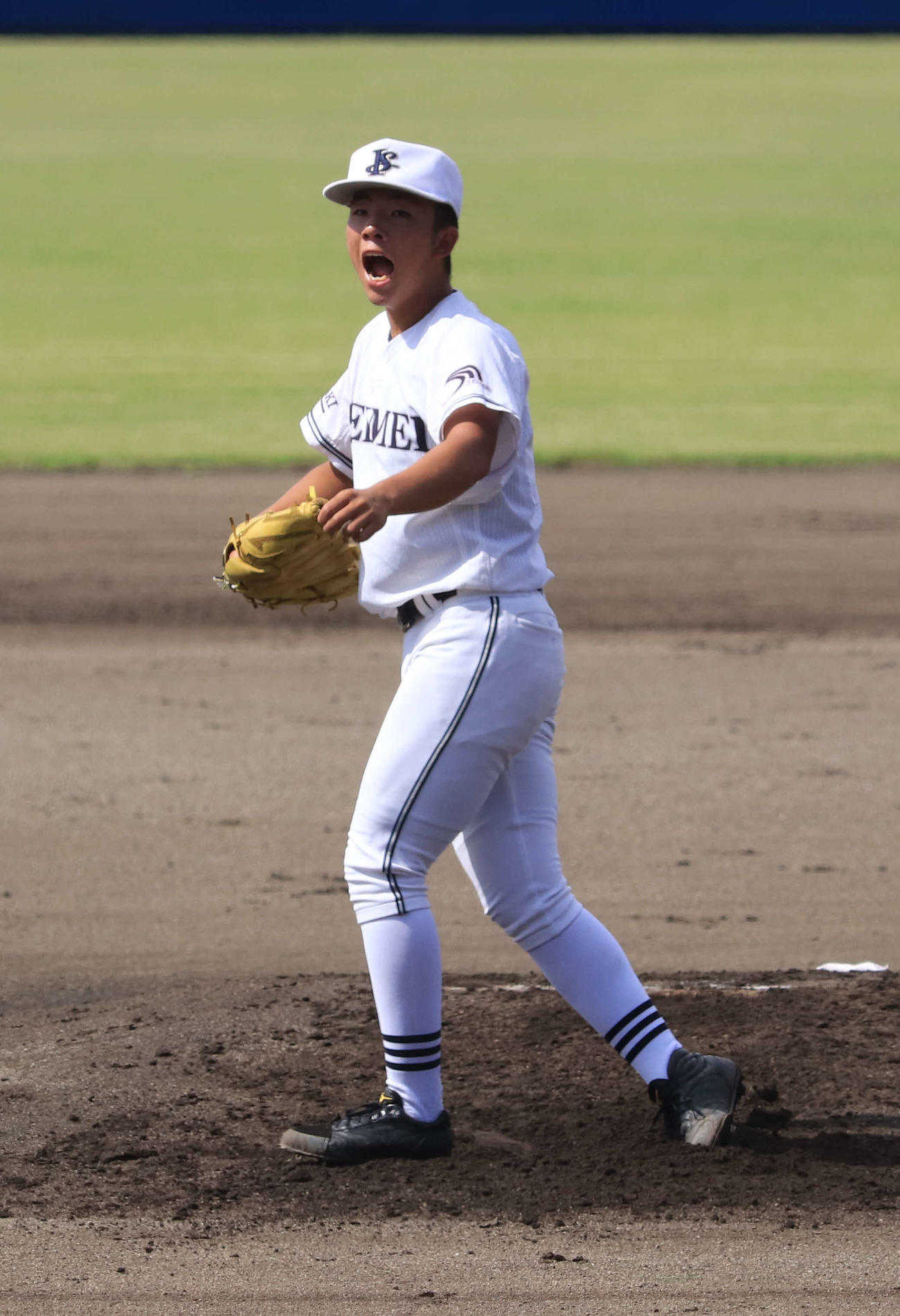 西邑楽対伊勢崎清明　3回を無失点被安打0の6奪三振と好投を見せた伊勢崎清明・加川（撮影・小早川宗一郎）