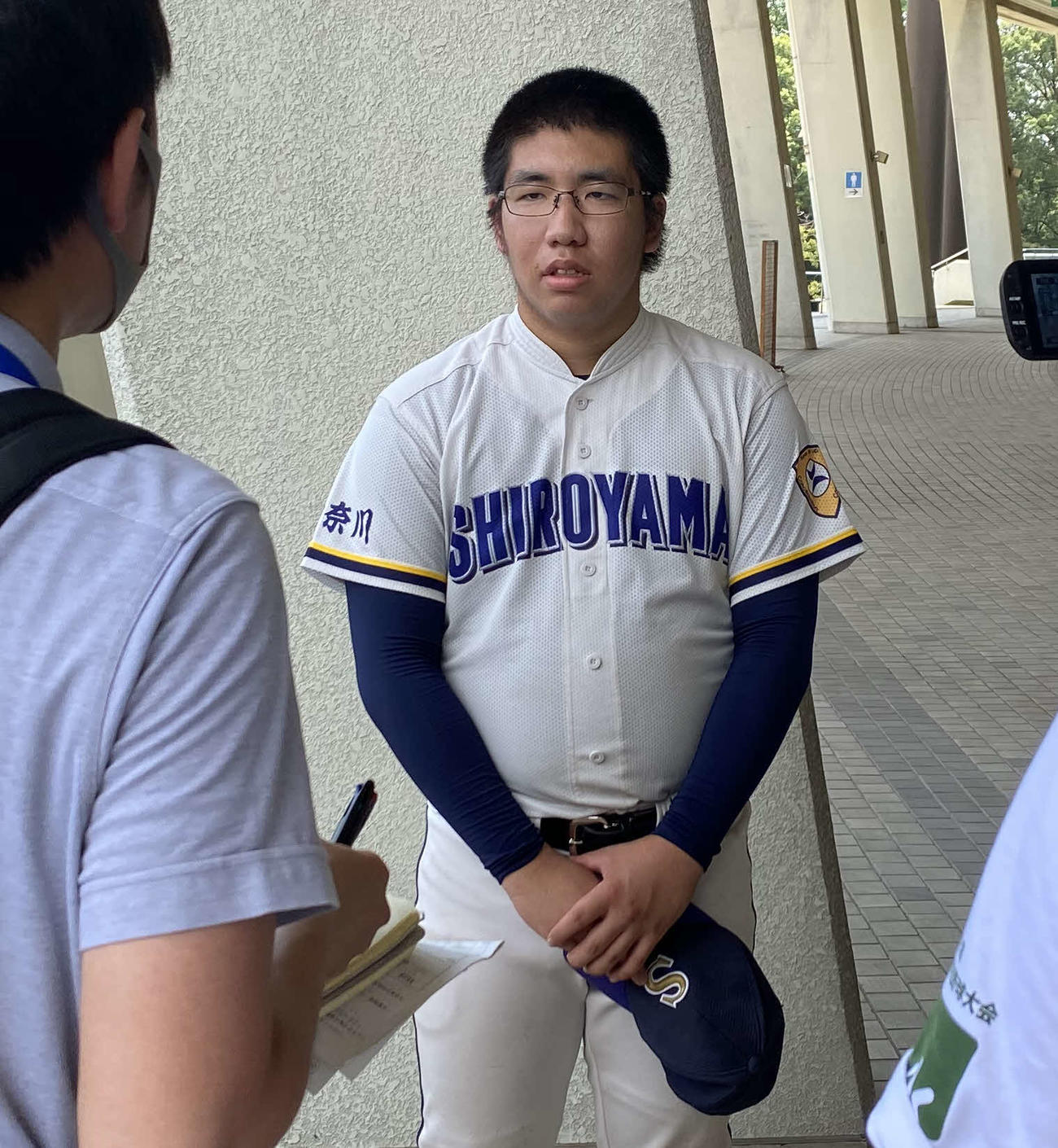 桐光学園対城山　試合後、報道陣の取材に答える城山・山内拓（撮影・湯本勝大）