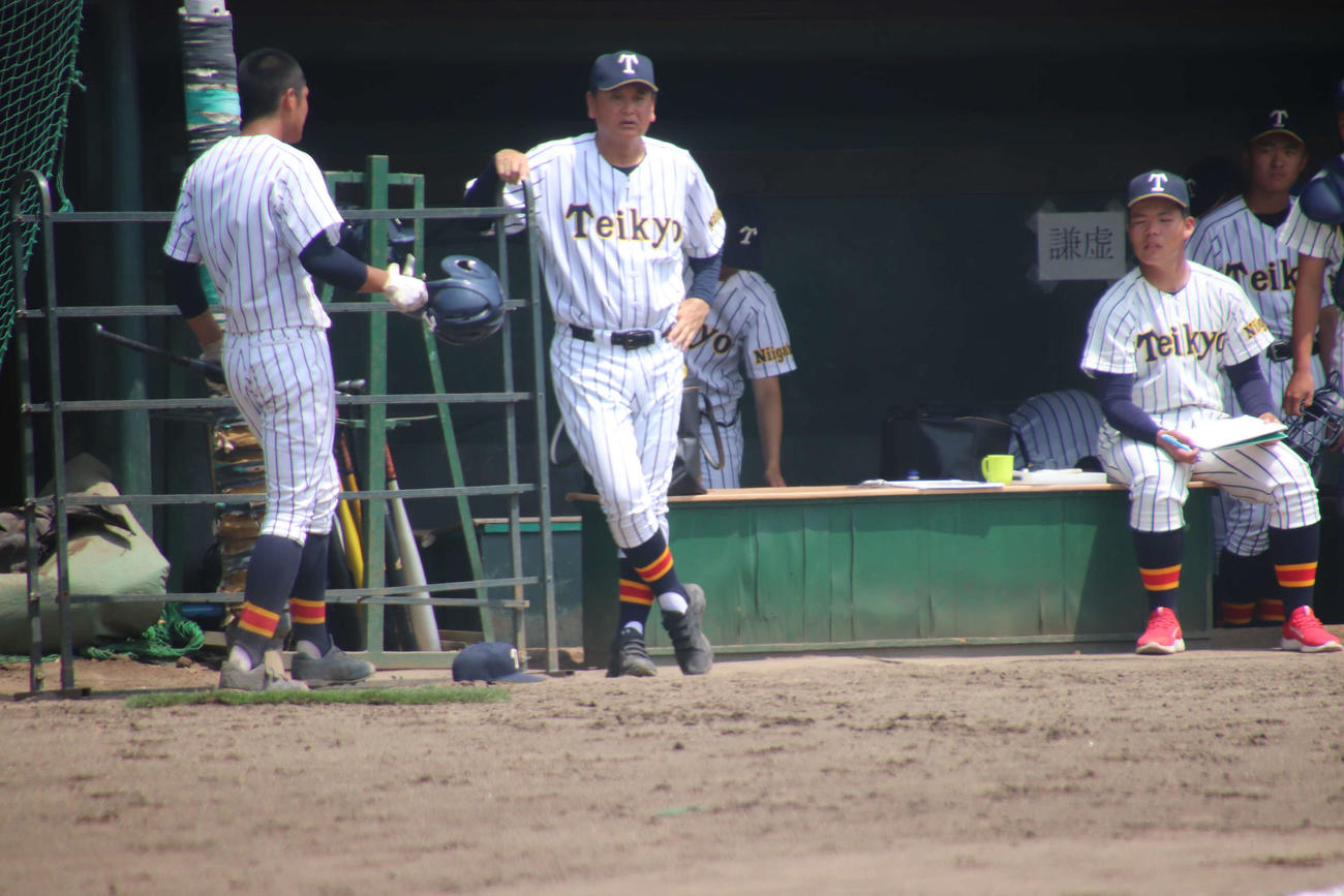 帝京長岡対常総学院　戦況を見つめる帝京長岡・芝草監督（撮影・保坂淑子）