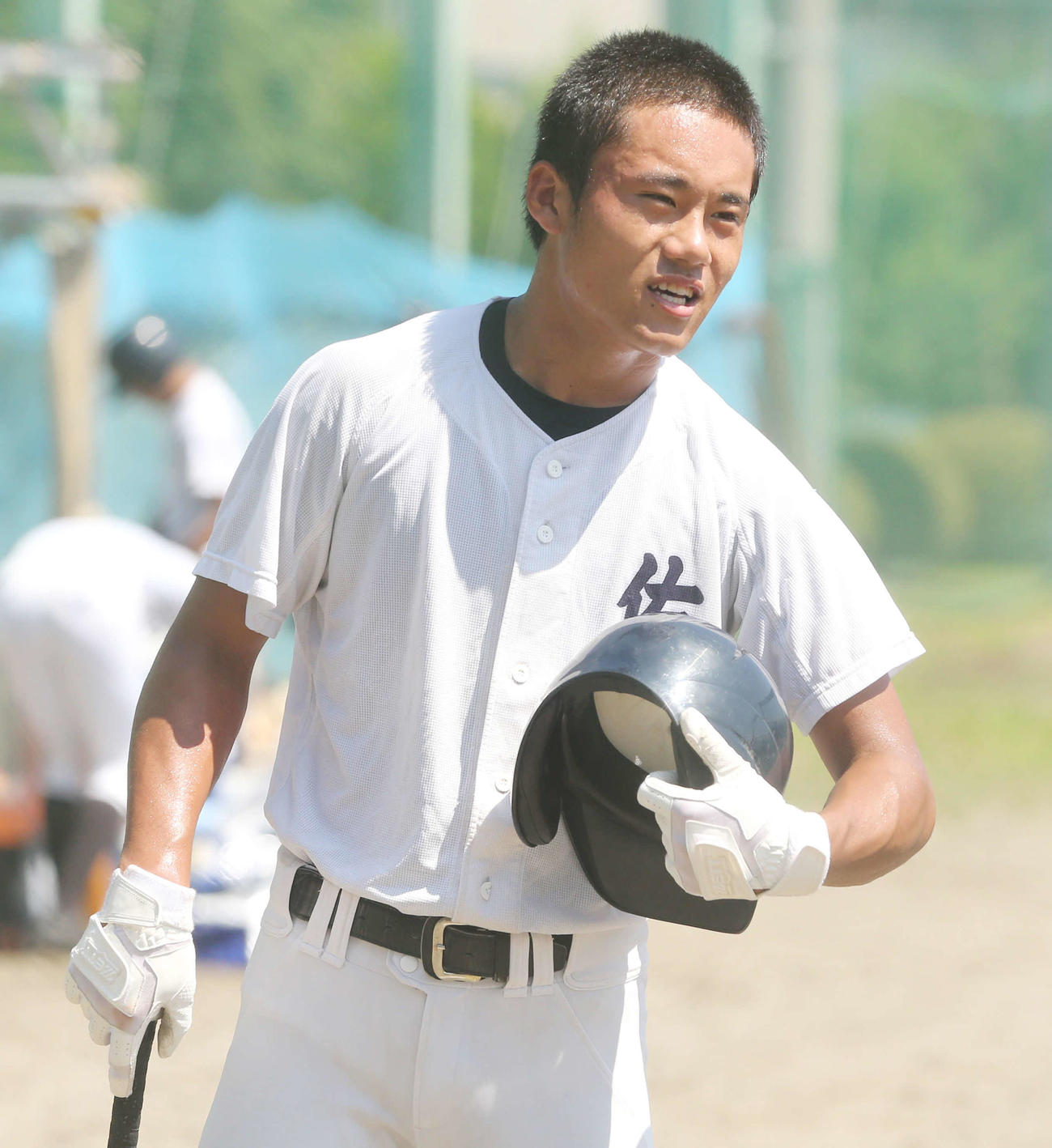 決勝戦を前に練習を行う聖光学院・佐藤銀時（撮影・野上伸悟）