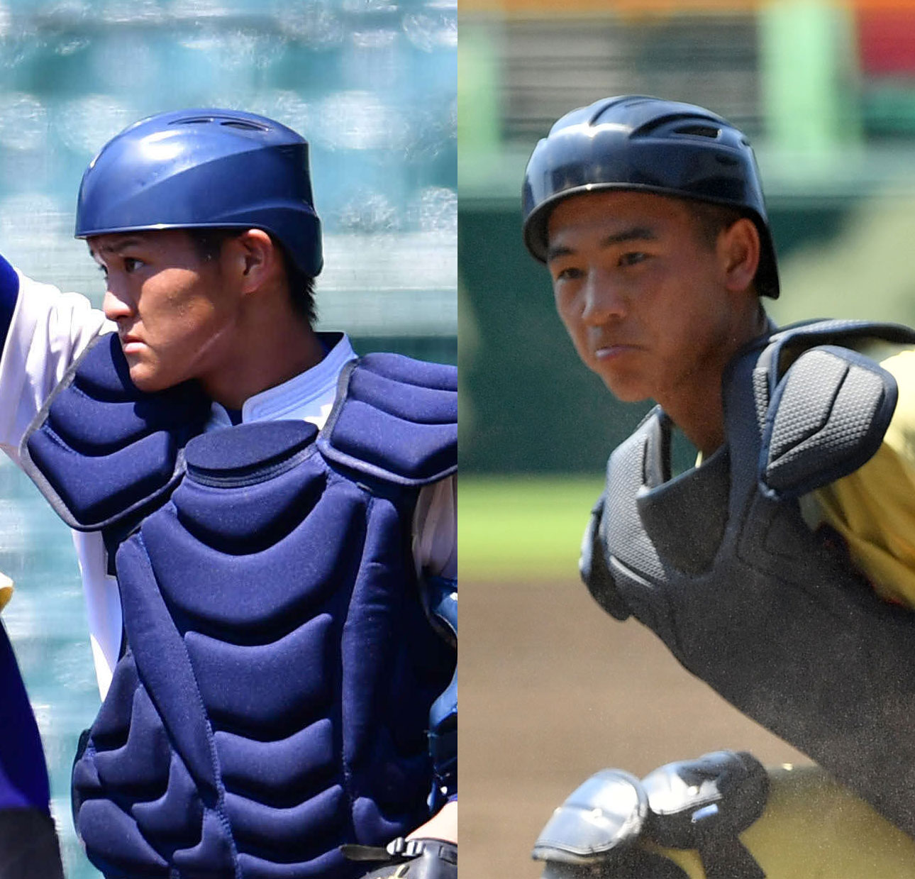 甲子園交流試合で対戦した履正社・関本（左）と星稜・内山（2020年8月15日）