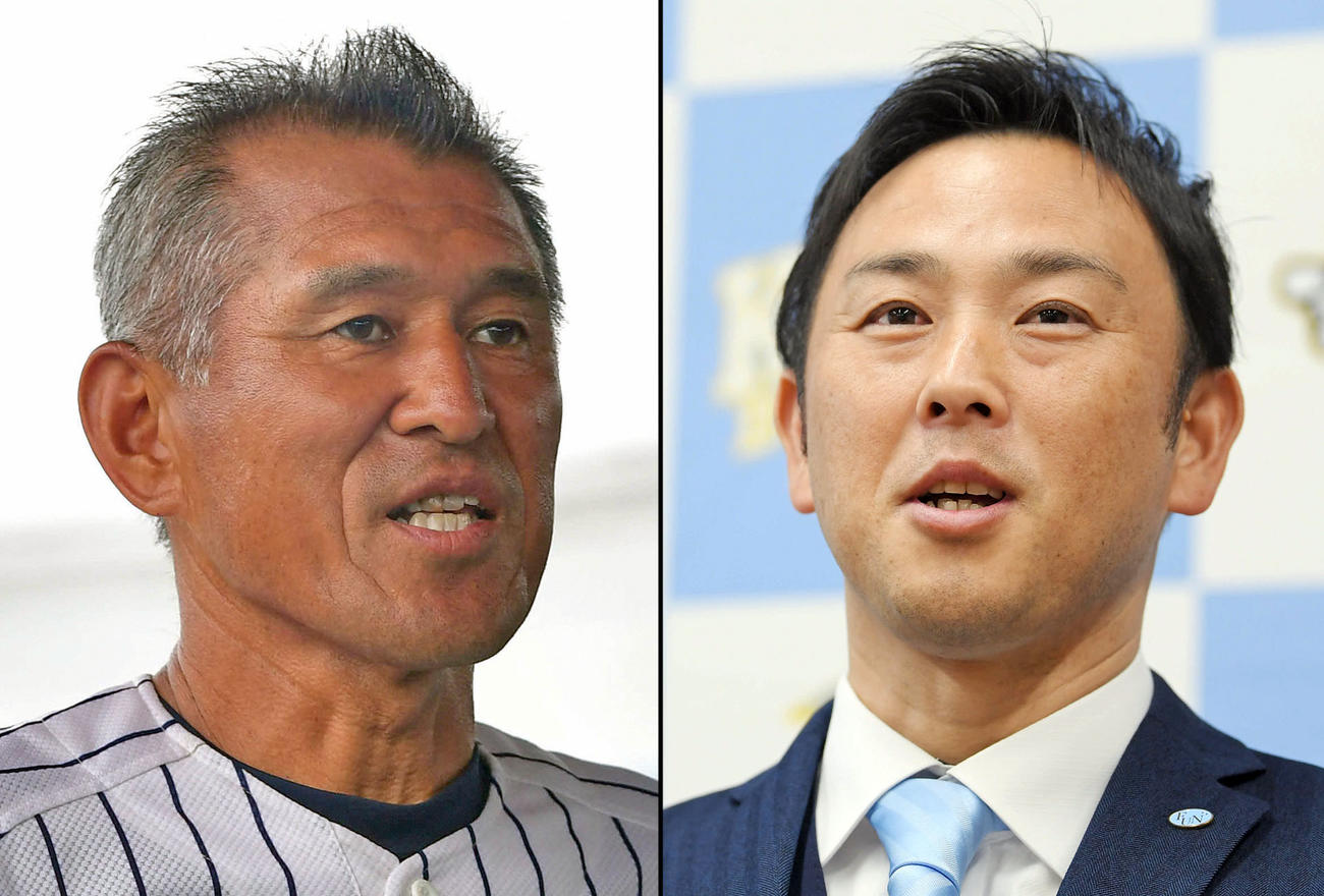 明石商・狭間監督（左）と桐生第一・今泉監督