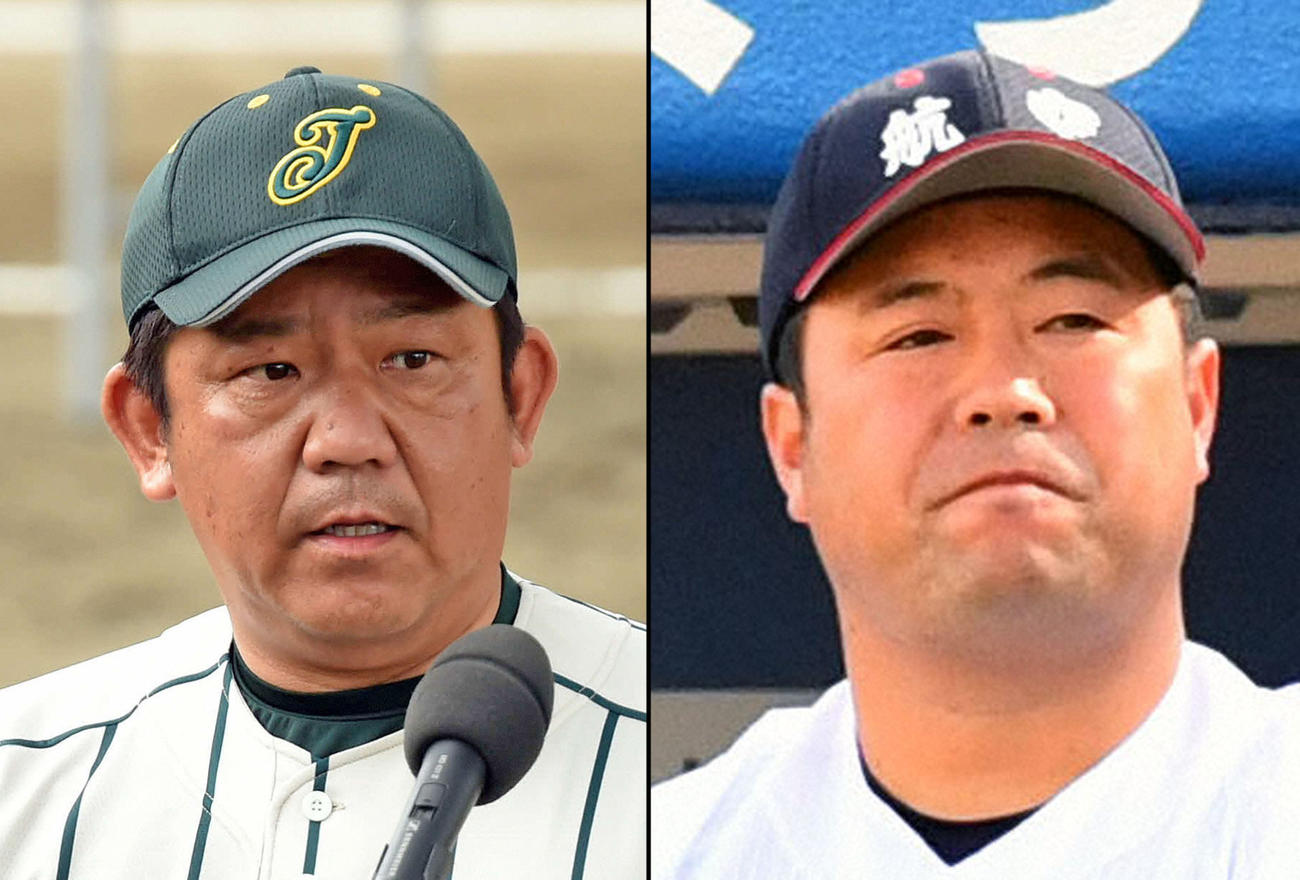 鶴岡東・佐藤監督（左）と日本航空石川・中村監督
