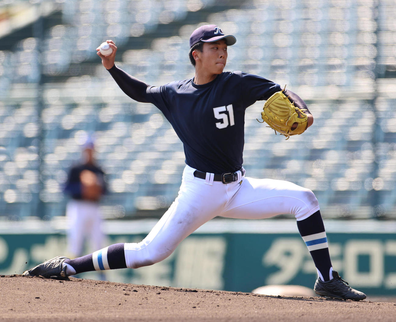 プロ志望高校生合同練習会　登板する光泉カトリック・森本修都投手（撮影・清水貴仁）