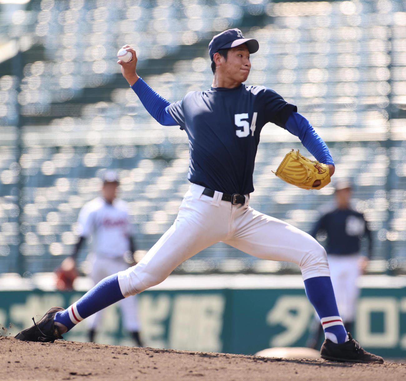 プロ志望高校生合同練習会　登板する履正社・内星龍投手（撮影・清水貴仁）