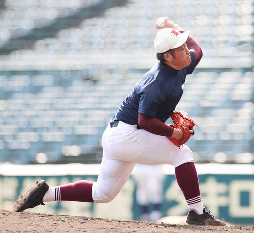 プロ志望高校生合同練習会　登板する倉敷工・福島章太投手（撮影・清水貴仁）