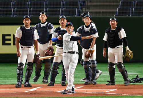 シートノックでノッカーを務める井端氏（撮影・横山健太）