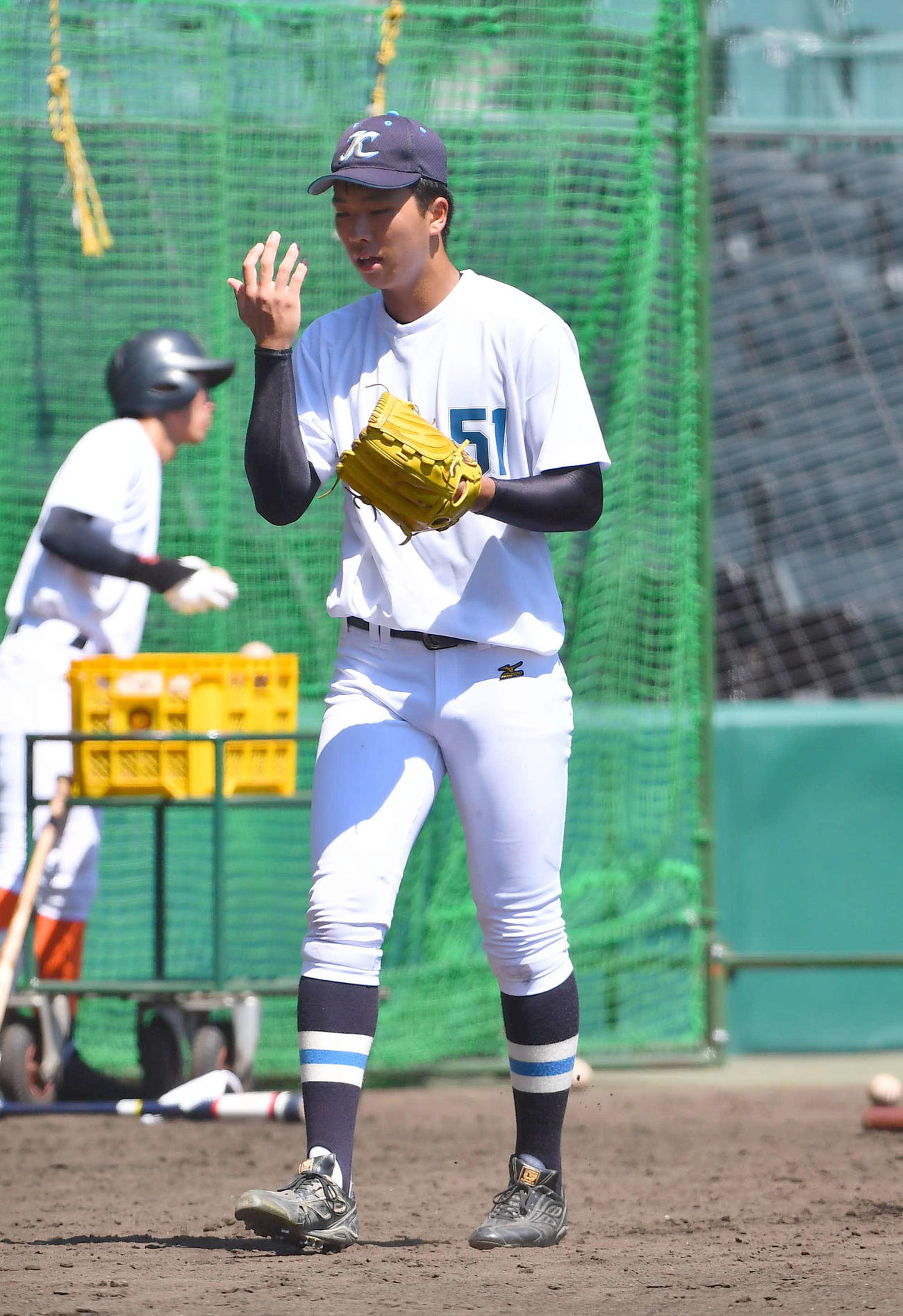 プロ志望高校生合同練習に参加する光泉カトリック・森本修都（撮影・上田博志）